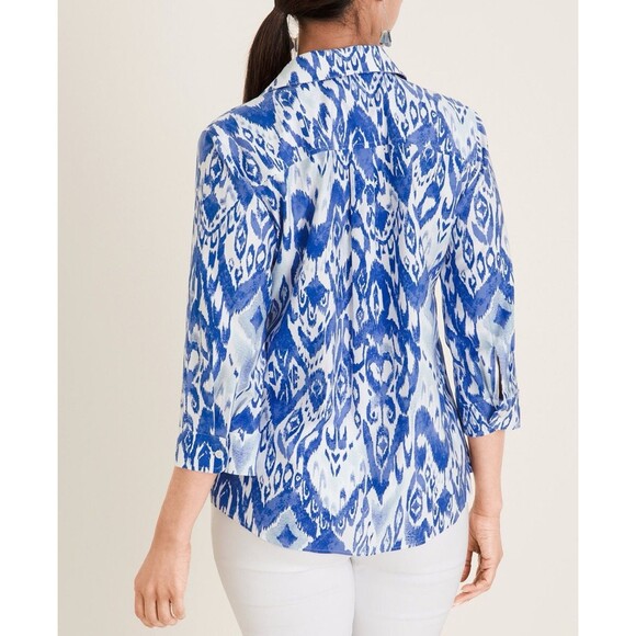 Chicos Top Womens Size 16/18 Large 3 Blue Abstract No Iron Stretch Watercolor - Picture 7 of 8